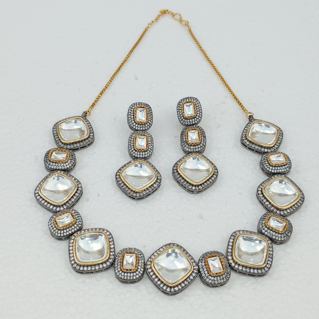 Handcrafted Polki Diamond Necklace Set | Indian Bridal Jewelry | Traditional Wedding Necklace | Party Wear | Gift for Her — 3