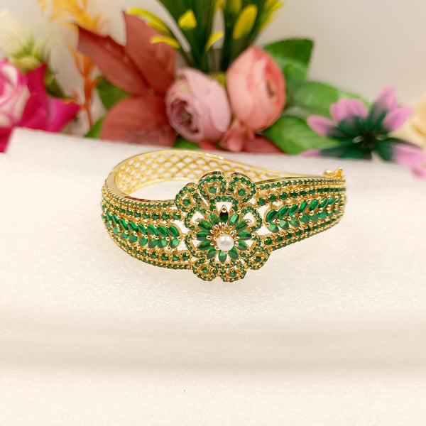 Gold Plated Emerald & Pearl Cuffs Indian Bracelet | Heritage Kundan Bridal Bangles | Indian Bridal Jadau Jewelry | Bracelet | Gift For Her