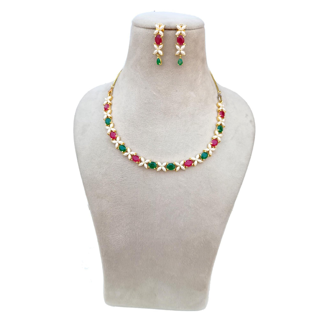 22K Gold Plated Indian Wedding Necklace Set for Women |Ruby Emerald & Pearl Bridal Jewellery |Traditional Party Wear Necklace |Gift for Her — 8