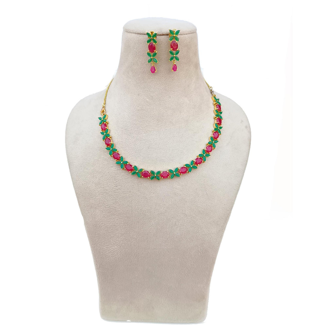 22K Gold Plated Indian Wedding Necklace Set for Women |Ruby Emerald & Pearl Bridal Jewellery |Traditional Party Wear Necklace |Gift for Her — 5