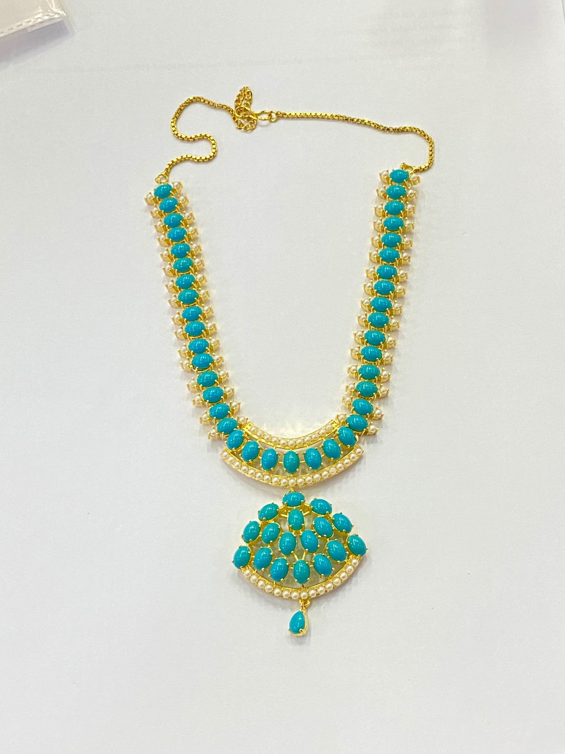 Sky Blue Arizona Turquoise & Pearl Necklace Set | Gold Plated Blue Necklace | Bridal Wedding Jewelry | Party Wear Necklace | Gift for Her — 5