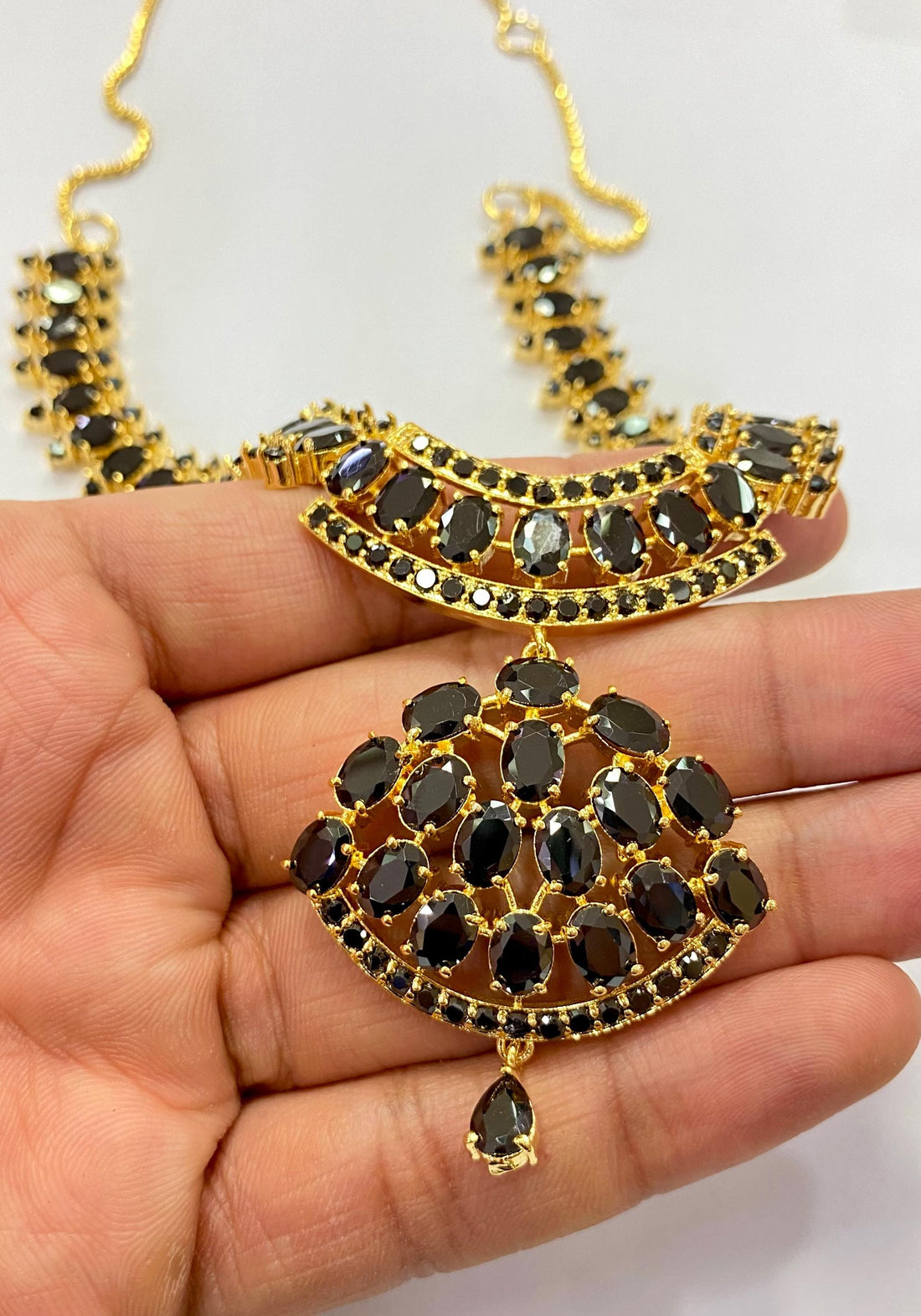 Black Onyx Necklace | 22K Gold Plated Bold Jewelry | Handcrafted Black Stone Artisan Necklace | Elegant Party Necklace | Gift for Women — 4