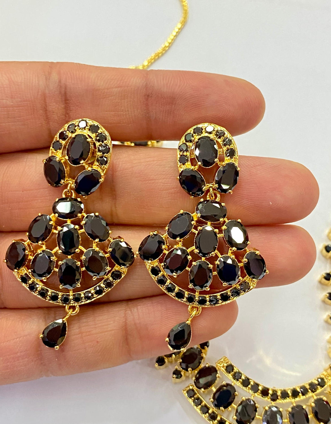 Black Onyx Necklace | 22K Gold Plated Bold Jewelry | Handcrafted Black Stone Artisan Necklace | Elegant Party Necklace | Gift for Women — 3