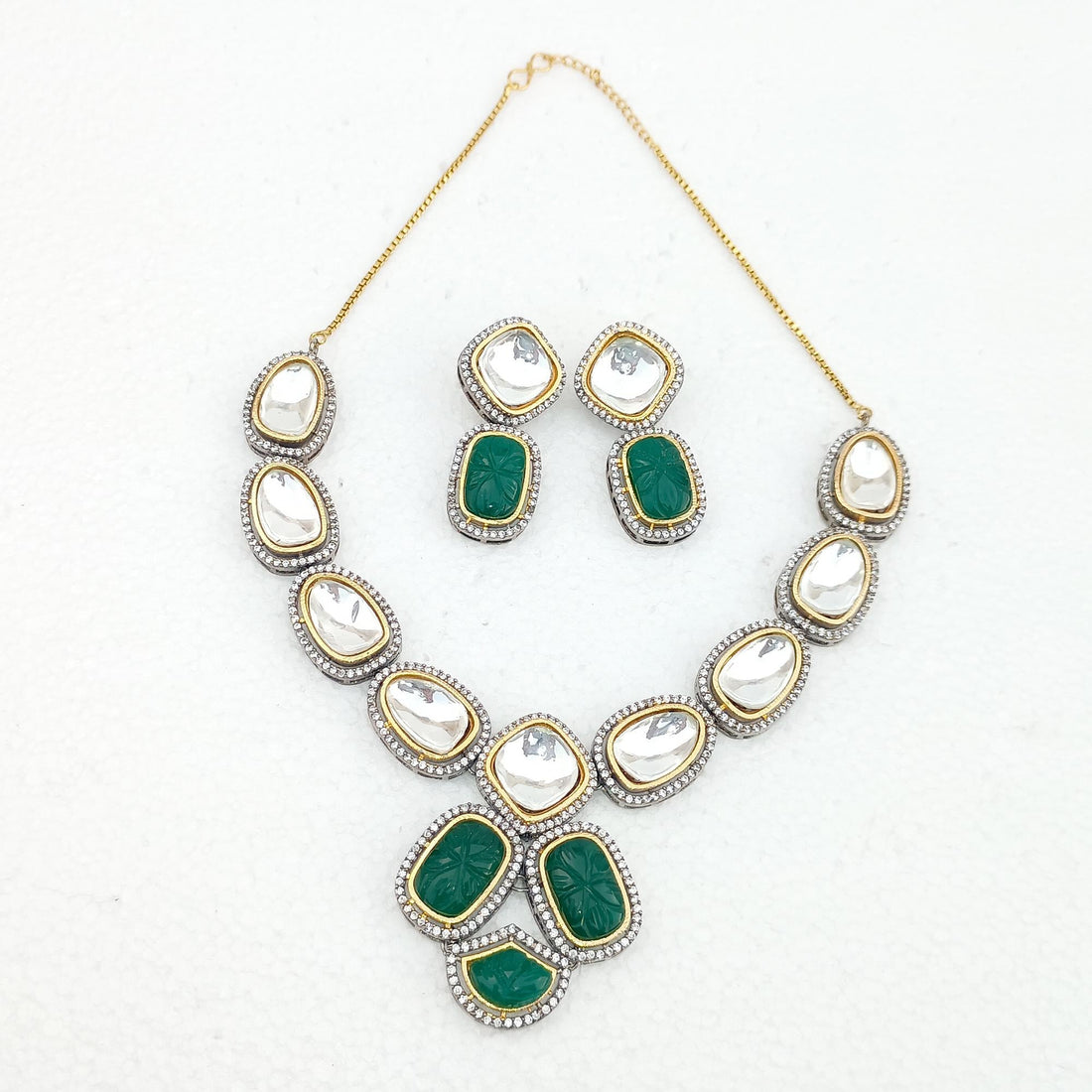 Kundan Polki Choker Necklace Set | Emerald Onyx Carving | Indian Wedding Bridal Jewelry | Traditional Party Wear | Gift for Her — 3