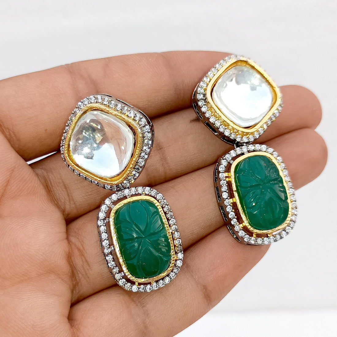 Kundan Polki Choker Necklace Set | Emerald Onyx Carving | Indian Wedding Bridal Jewelry | Traditional Party Wear | Gift for Her — 8