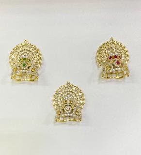 Gold Plated Radha Krishna Mukut: Handmade Deity Crown with Ruby CZ Stones — 2