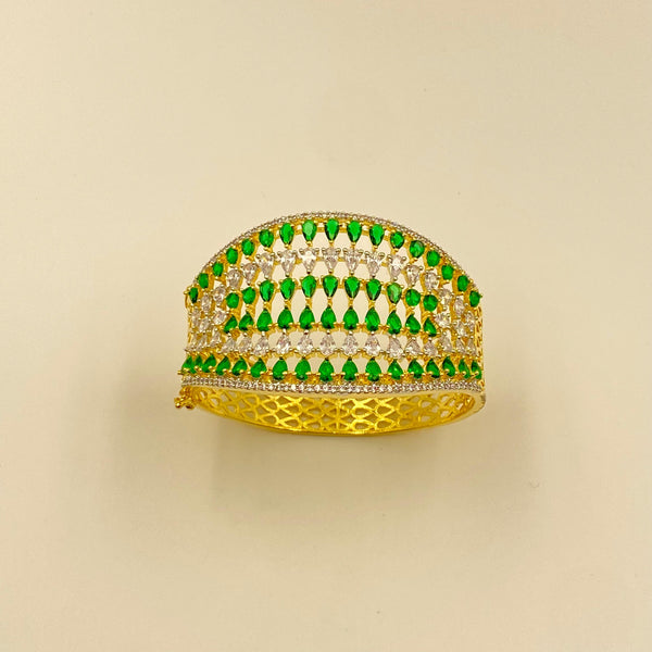 Emerald Teardrop Cuff Bracelet Gold Plated, Crystal Accents, Wide Statement Bangle, Handmade Jewelry, Bridesmaid & Special Occasion Gift