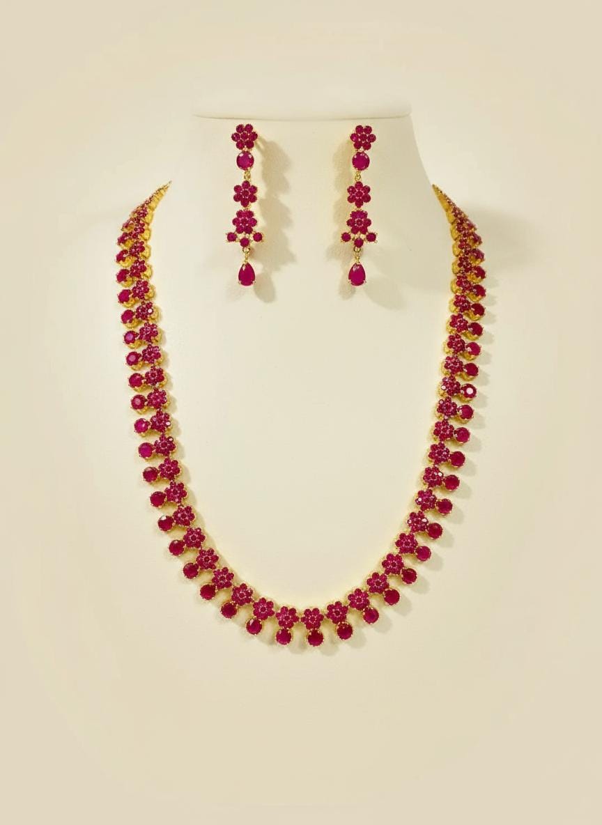 Long Ruby Haar Necklace 22k Gold Plated Necklace Wedding jewelry, Long Haram Necklace — 1