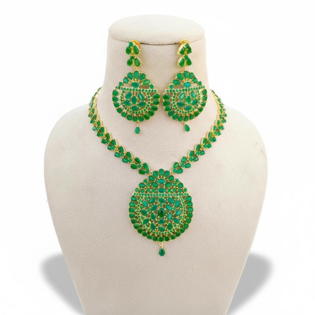 Emerald Green Long Haar Necklace | Gold Plated Jewelry | South Indian Jewelry | Traditional Bridal Wedding Necklace | Gift For Her — 3