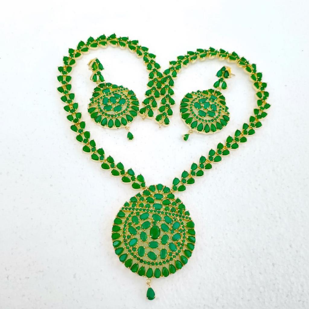 Emerald Green Long Haar Necklace | Gold Plated Jewelry | South Indian Jewelry | Traditional Bridal Wedding Necklace | Gift For Her — 5
