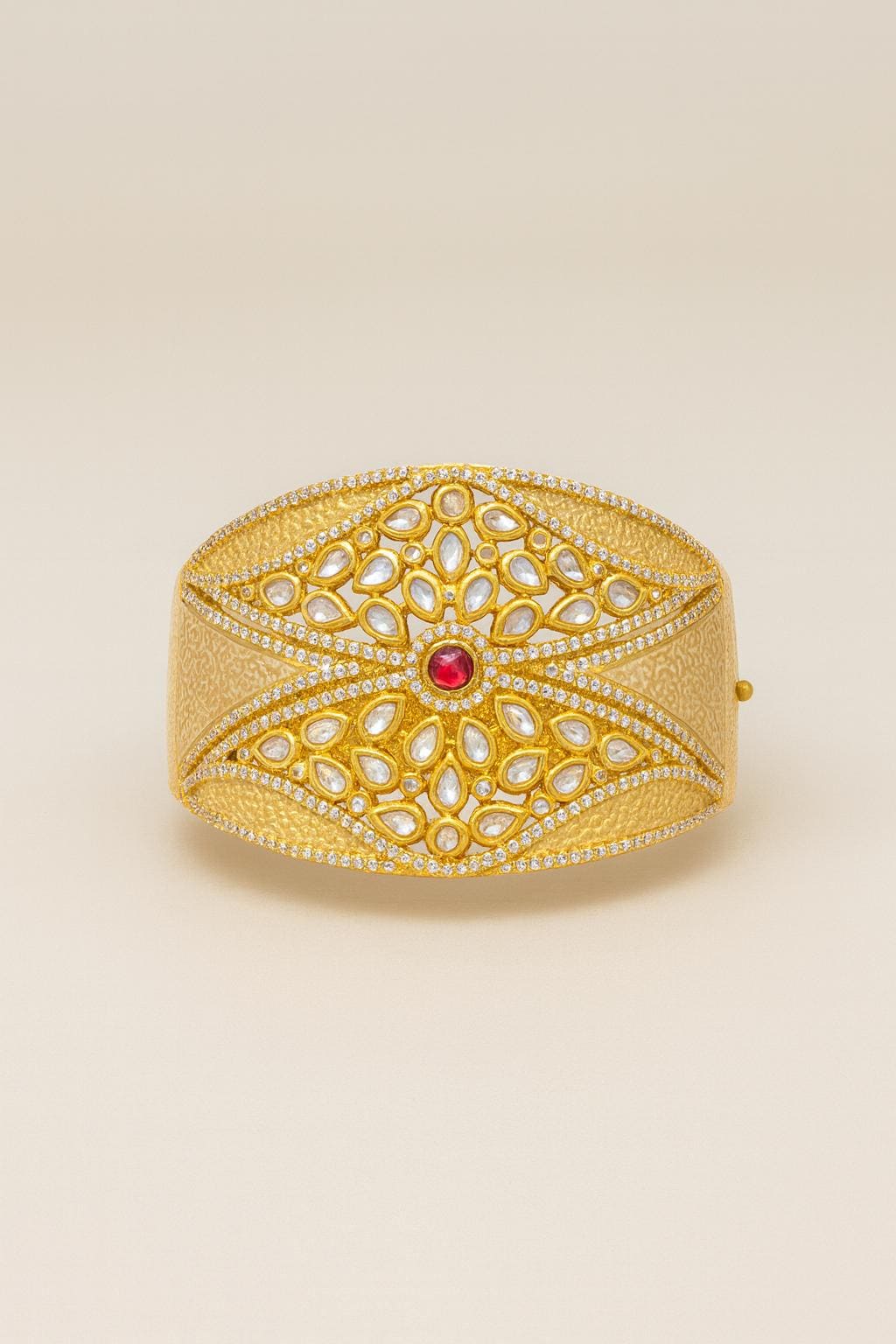 22K Gold Plated Kundan Bracelet Cuffs | Ruby Stone Openable Bangle | Hand Enamel Meenakari Kada | Rajasthani Traditional Indian Jewelry — 1