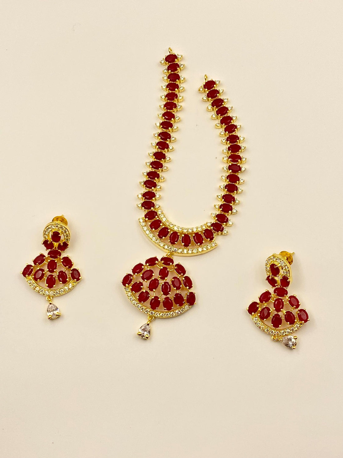 Ruby Swarovski Bridal Necklace Set | Gold Plated Statement Jewelry | Elegant Wedding Necklace | Handmade Red Luxury Gemstone Jewelry — 7