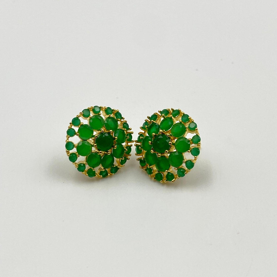 Handcrafted Premium Green Onyx Floral Stud Earrings | Gold-Plated Jewelry | Elegant Statement Gold Ear Studs — 2
