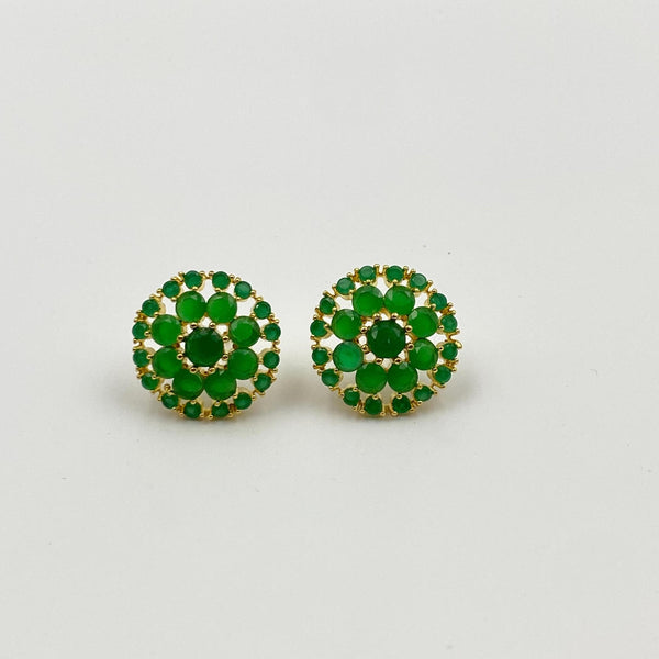 Handcrafted Premium Green Onyx Floral Stud Earrings | Gold-Plated Jewelry | Elegant Statement Gold Ear Studs