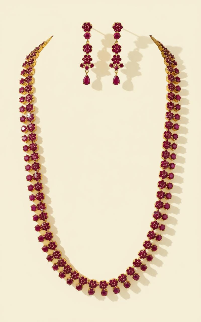 Long Ruby Haar Necklace 22k Gold Plated Necklace Wedding jewelry, Long Haram Necklace — 2