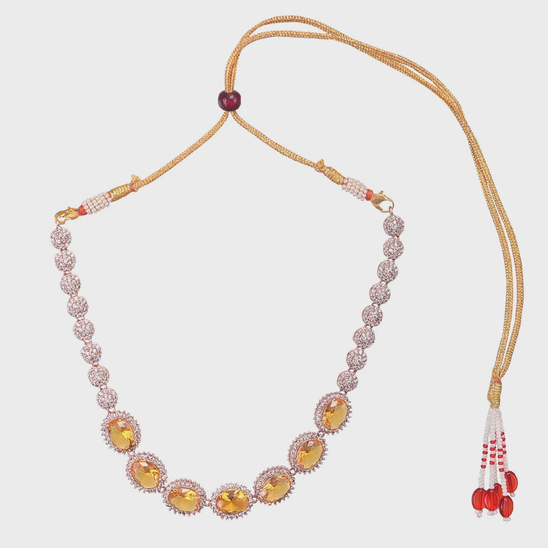 18K Rose Gold Plated Yellow Stone Necklace | Yellow Topaz Gemstone Jewelry | Indian Wedding Necklace | Engagement Necklace | Gift For Her — 2