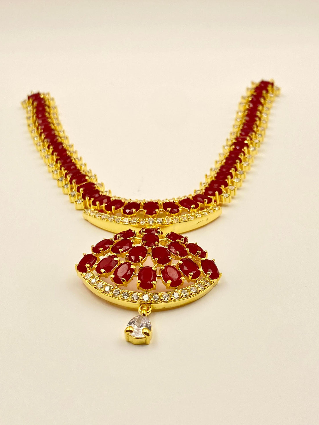 Ruby Swarovski Bridal Necklace Set | Gold Plated Statement Jewelry | Elegant Wedding Necklace | Handmade Red Luxury Gemstone Jewelry — 5