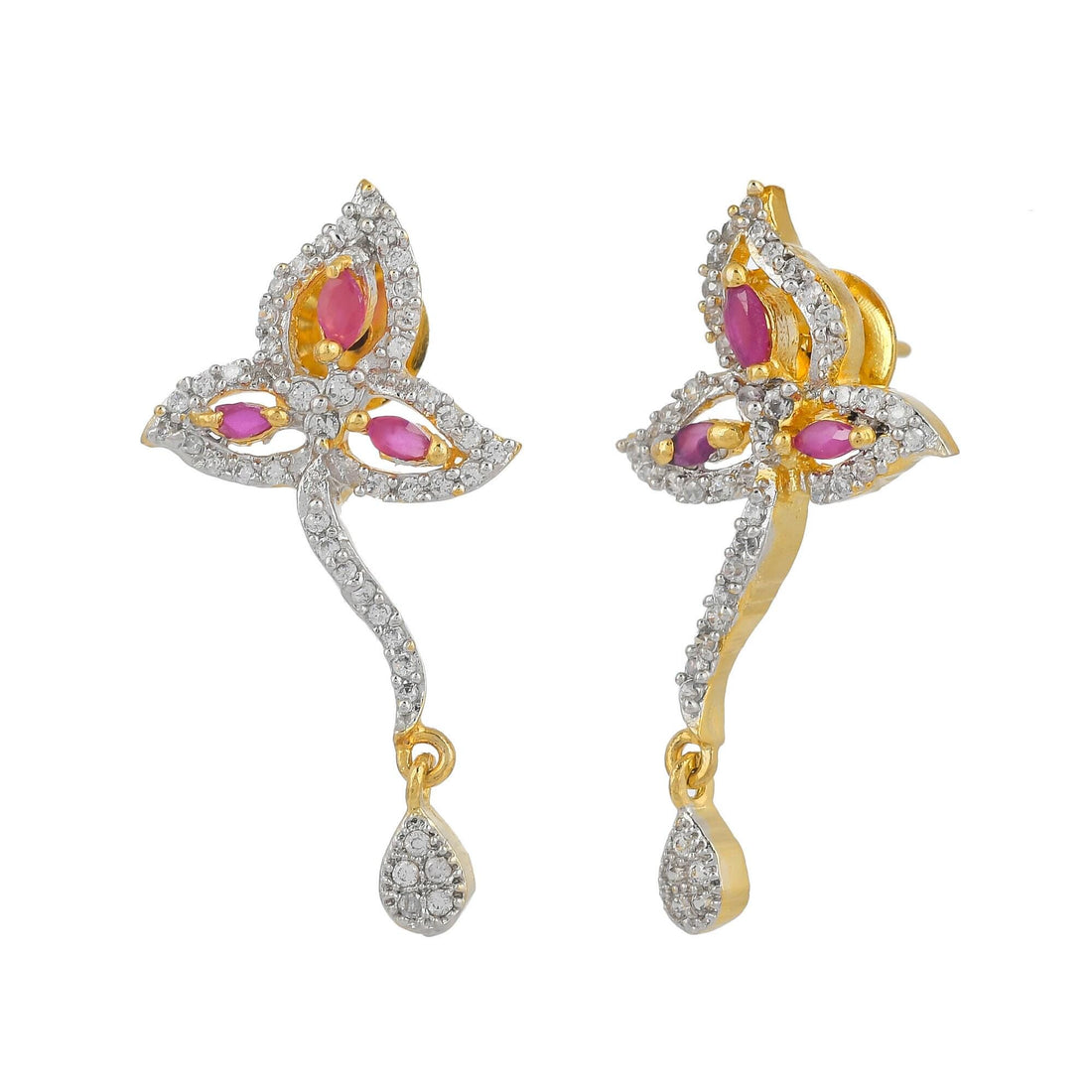 Pink Sapphire & Swarovski Diamond Butterfly Necklace Set | Gold Plated Bridal Jewelry with Earrings | Statement Necklace | Gift for Her — 4