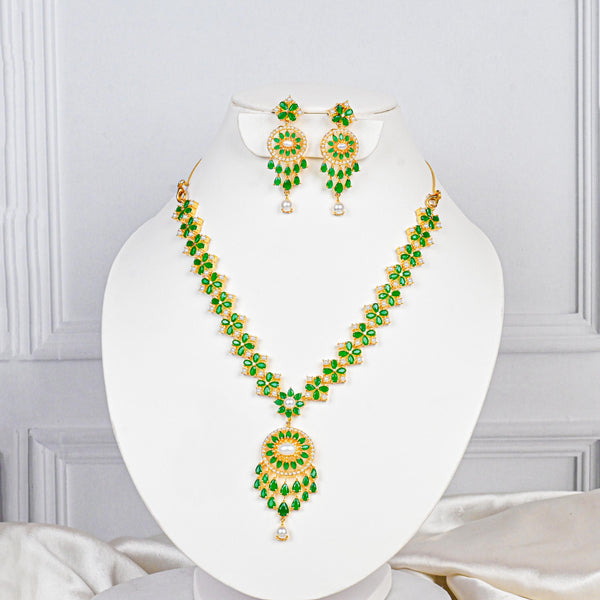 Premium Emerald Necklace Set | Gold Plated Indian Jewelry | Handmade Designer Bridal Necklace & Earrings | Wedding Gift for Her