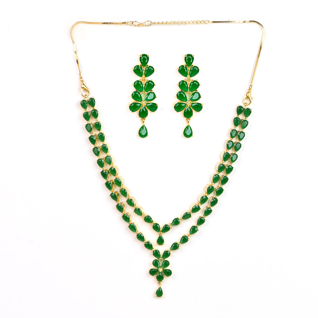 Emerald Necklace Set | Gold Plated Green Stone Jewelry | Handmade Layered Necklace & Earring | Wedding Necklace Set | Gift For Her| Boho Set — 4