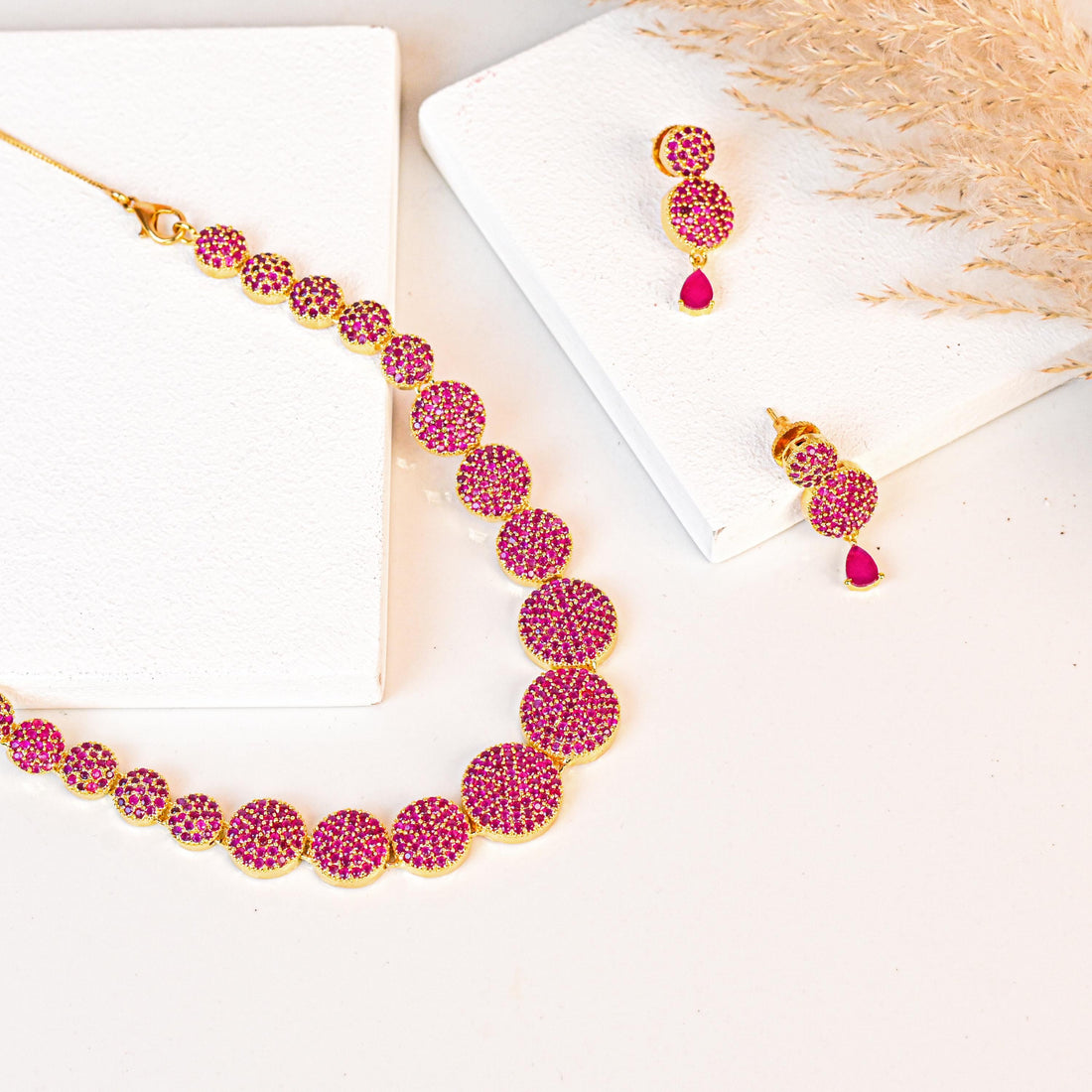 22K Gold Plated Ruby Handmade Choker Necklace | European Statement Jewelry | Elegant Party Bridal Wedding Necklace | South Indian Jewelry — 2
