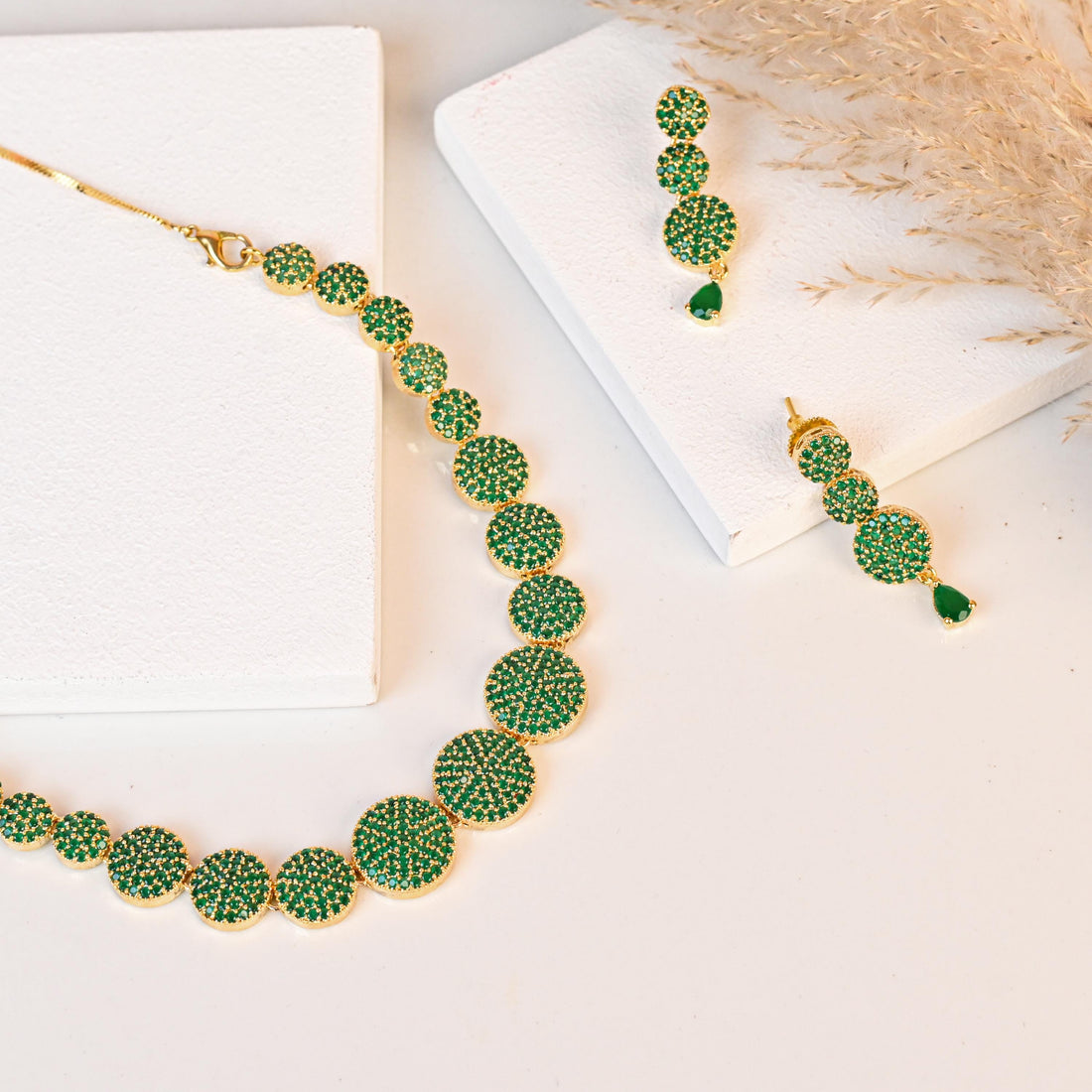 22K Gold Plated Emerald Green Choker Set | Delicate Gold Plated Necklace With Earrings | Indian Wedding Bridal Jewelry | Bollywood Jewelry — 2