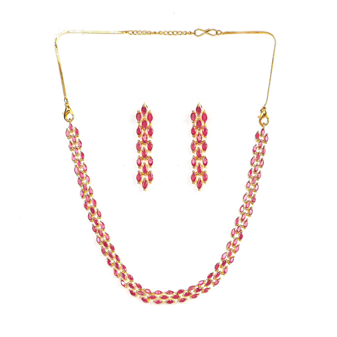 Marquise Stone Ruby Jewellery Set for Women | Statement Necklace with Earrings | Necklace Set | Traditional Ethnic Jewellery | Gift for Her — 3