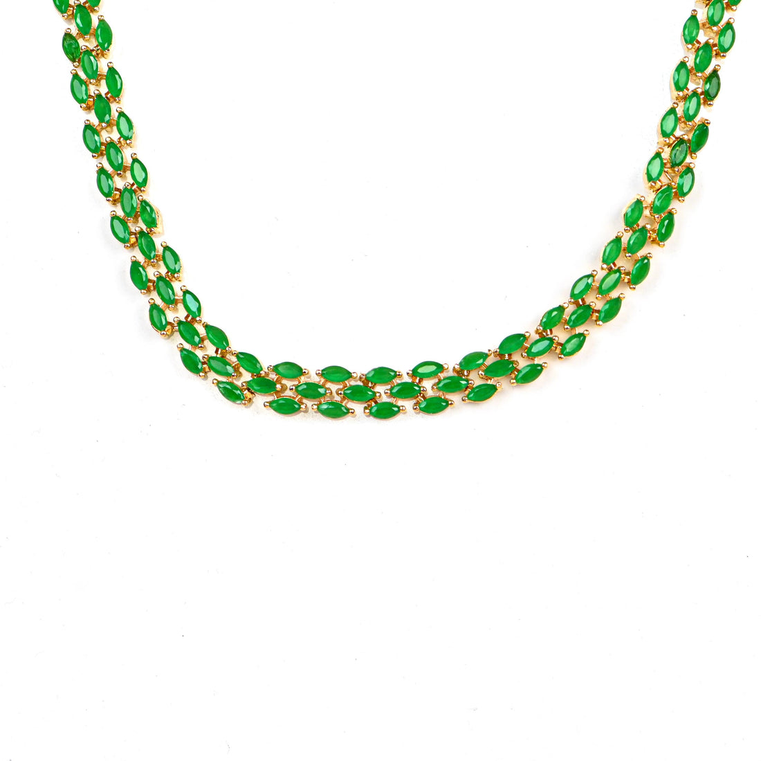 Green Gemstone Necklace and Earrings Set | Gold Plated Marquise Cut Emerald Necklace |Wedding Necklace | Statement Necklace | Gift For Her — 4