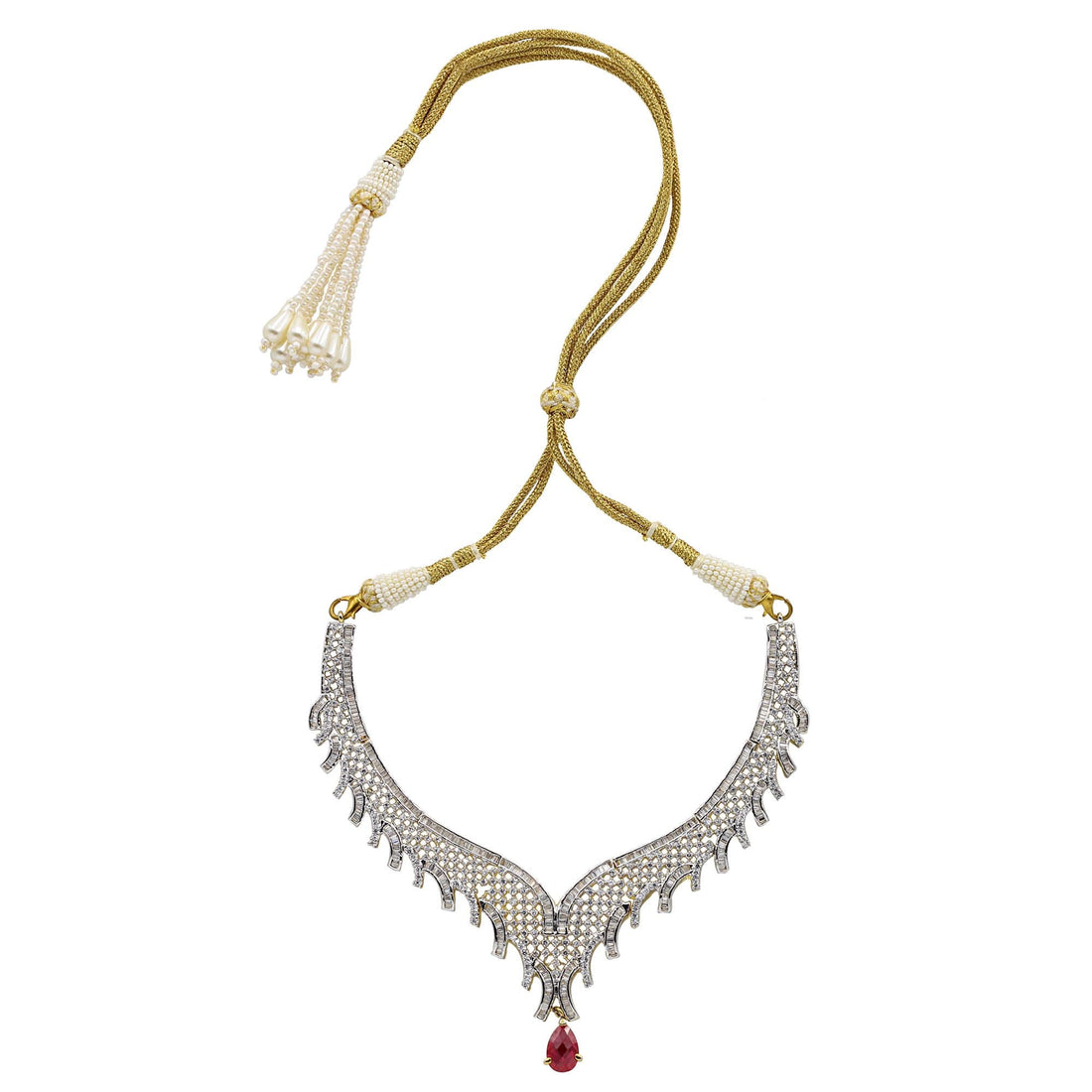 CZ Diamond Ruby Necklace Earrings Set | Gold Plated Evening Party Jewelry | Bridal Red Stone Choker | Gift For Women — 3