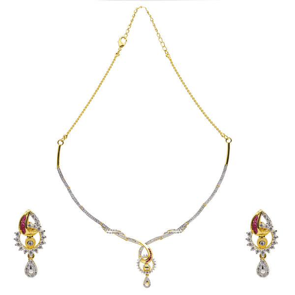 Lightweight CZ Diamond Necklace Set | Minimal Gold Plated Jewelry | Elegant Real Diamond Look Necklace with Earrings | Gift for Her