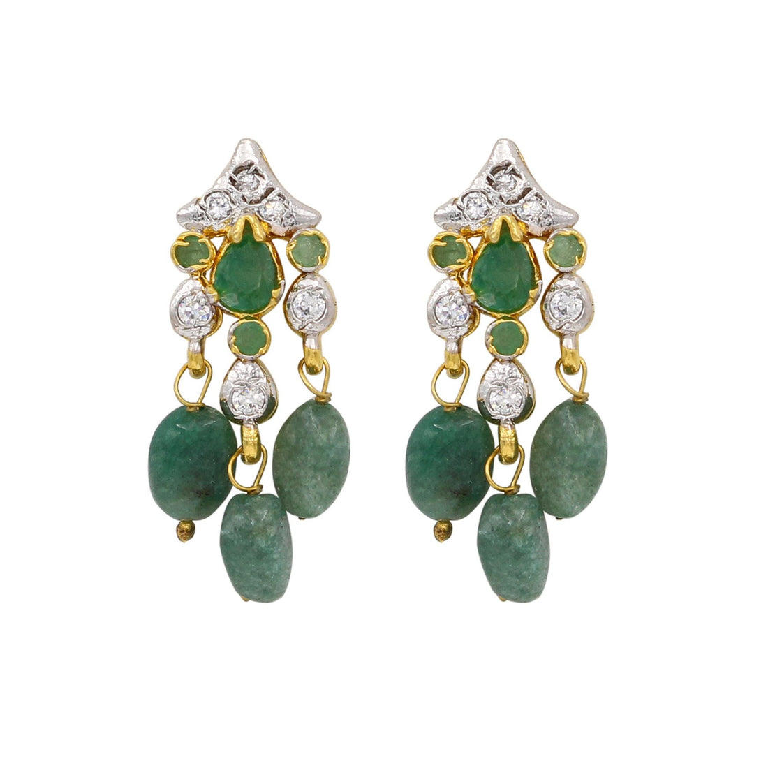 Emerald Green Pendant Necklace & Earrings | Gold Plated Crystal Jewelry | Indian Bridal Necklace | Ethnic Party Wear Necklace | Gift for Her — 2