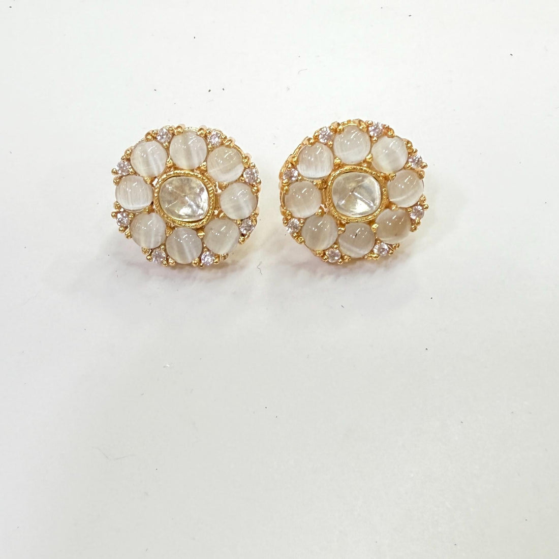 Kundan Polki Floral Stud Earrings | Gold Plated Round Stone Studs| Statement Indian Jewelry | Festive Wedding Earrings | Gift For Her — 3