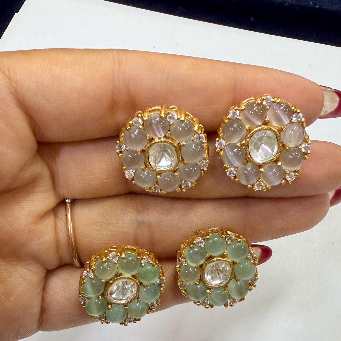 Kundan Polki Floral Stud Earrings | Gold Plated Round Stone Studs| Statement Indian Jewelry | Festive Wedding Earrings | Gift For Her — 6