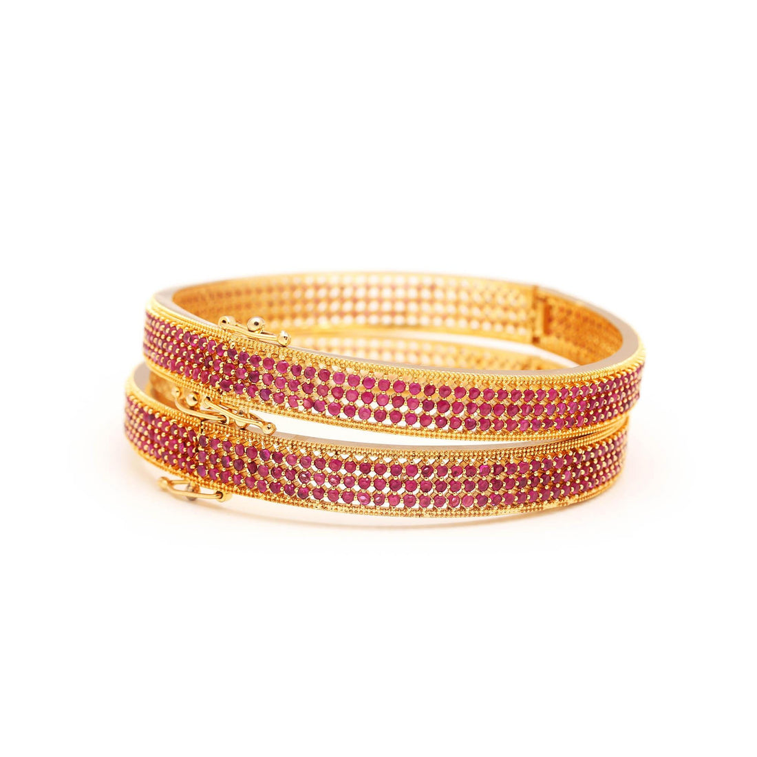 Handmade Ruby Stone Bangles Set | 22K Gold Plated Indian Jewelry | Elegant Red Crystal Kada | Traditional Ethnic Bridal Bangle — 4
