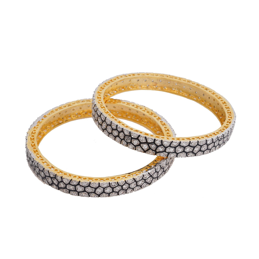 Gold Plated CZ Bangles | Black Rhodium Designer Bracelet Set | Indian Wedding Jewelry | Gift for Wife, Mom, Bridesmaid — 4