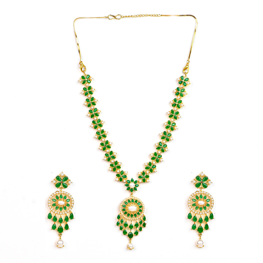 Premium Emerald Necklace Set | Gold Plated Indian Jewelry | Handmade Designer Bridal Necklace & Earrings | Wedding Gift for Her — 3