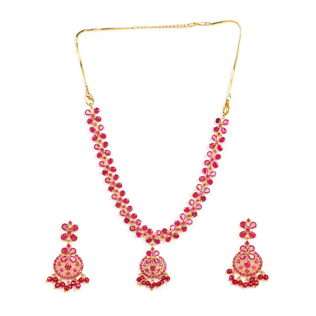 Red Ruby Stone Premium Necklace | Gold Plated Bridal Necklace | Wedding Necklace | Handmade Jewelry Set | Gift For Her — 3