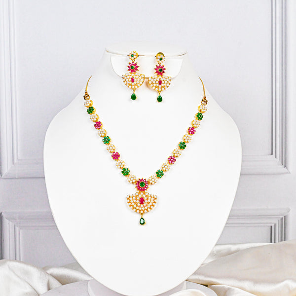 Gemstone Gold Plated Necklace, Ruby, Pearl & Emerald Handcrafted South Indian Wedding Jewelry, Ethnic Festive Party Jewelry, Gift For Her