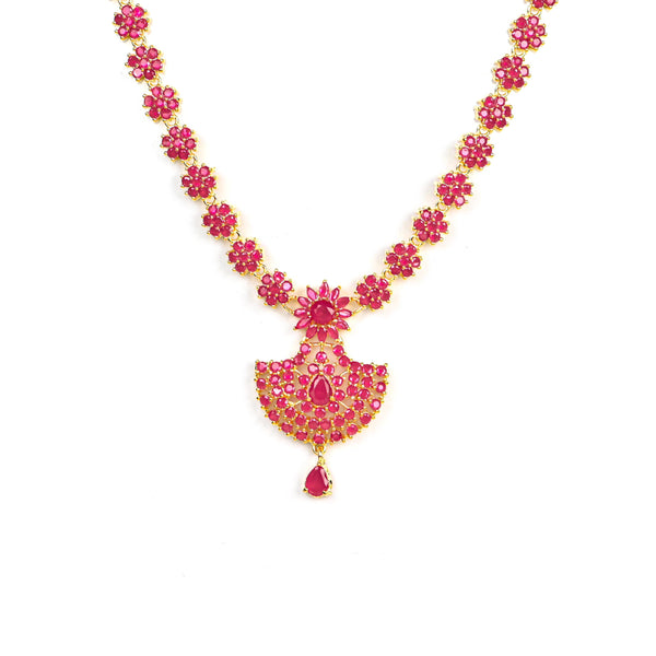 Gold Plated Premium Ruby Necklace: Indian Wedding Necklace Jewelry With Earrings