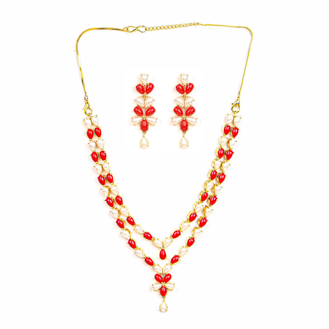 Pearl Coral Necklace Set | Italian Style Gold Plated Jewelry | Handmade Layered Necklace & Earrings | Elegant Gift for Her | Pearl Jewelry — 4