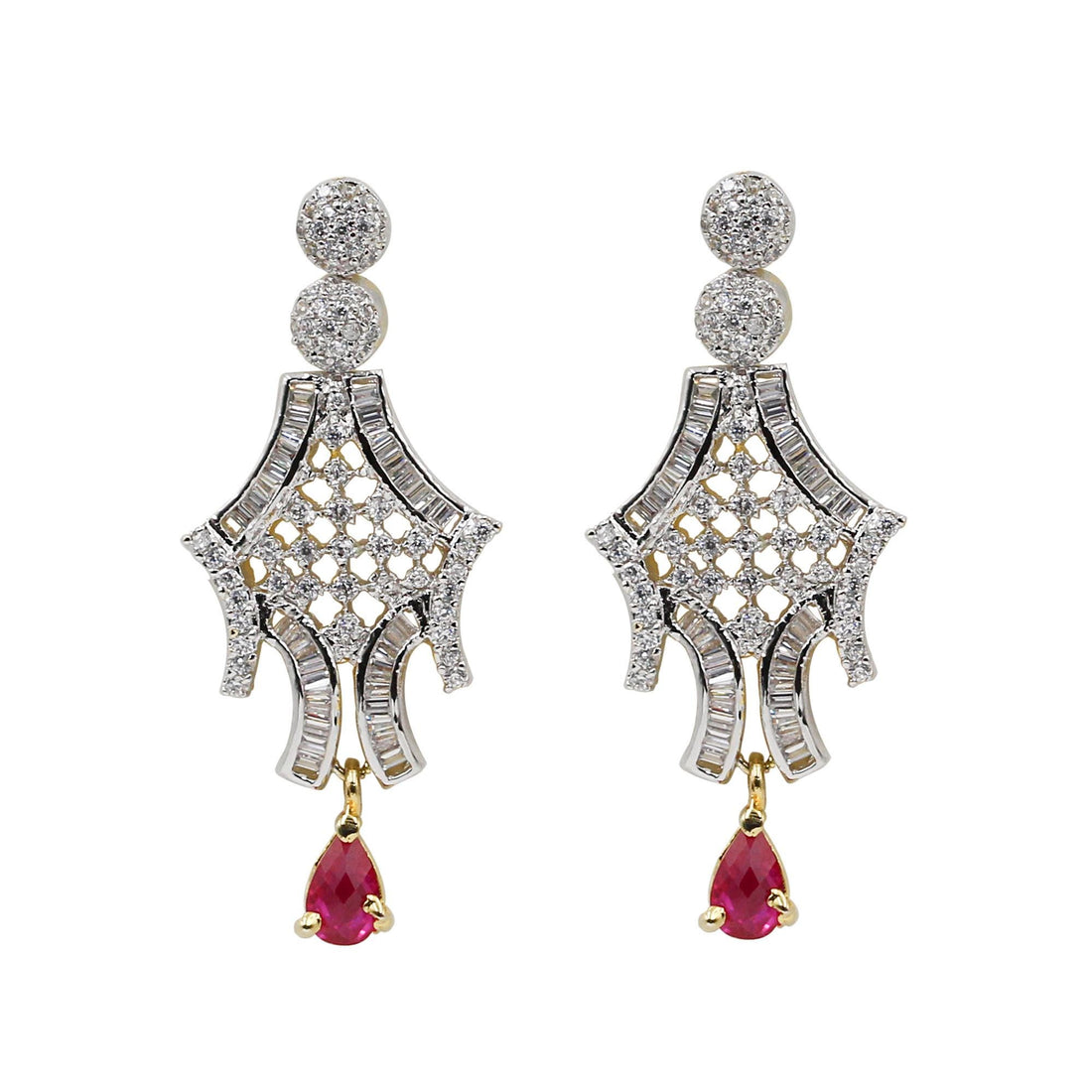 CZ Diamond Ruby Necklace Earrings Set | Gold Plated Evening Party Jewelry | Bridal Red Stone Choker | Gift For Women — 5