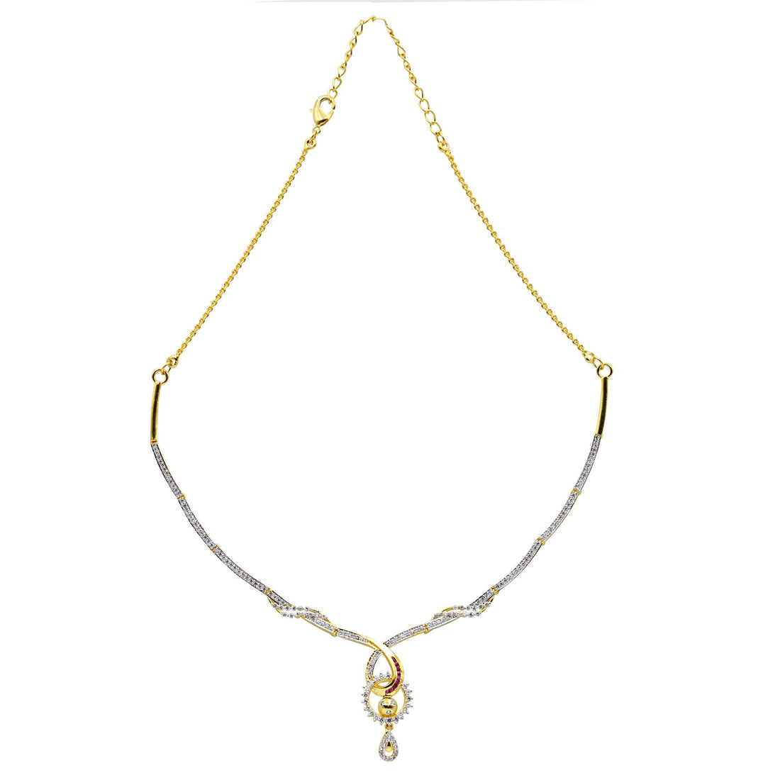 Lightweight CZ Diamond Necklace Set | Minimal Gold Plated Jewelry | Elegant Real Diamond Look Necklace with Earrings | Gift for Her — 4
