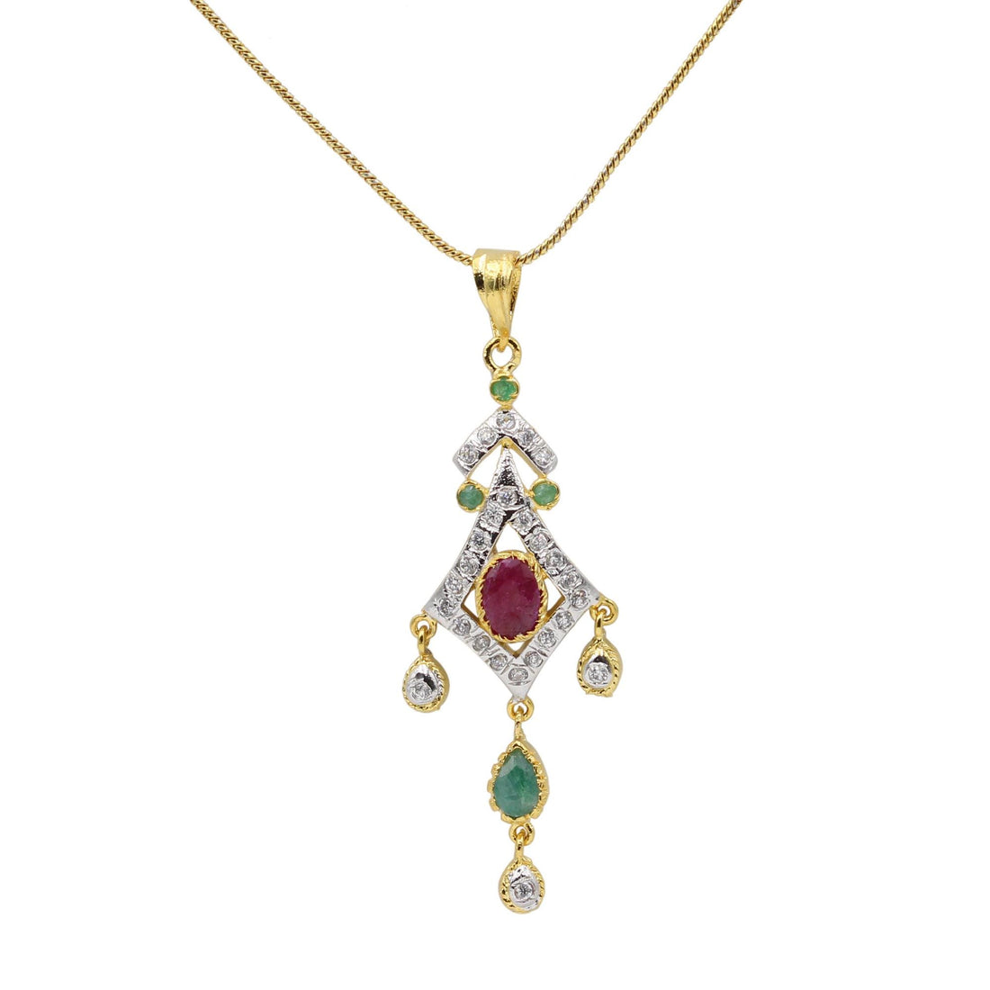 Ruby Emerald CZ Necklace Set | Gold Plated Pendant Jewelry | Gemstone Necklace with Earrings — 4