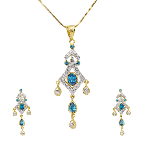 Blue Topaz Necklace Set | Gold Plated Pendant Jewelry | Crystal Necklace and Earrings