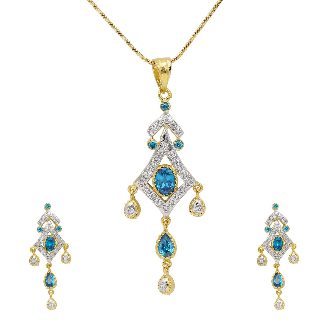 Blue Topaz Necklace Set | Gold Plated Pendant Jewelry | Crystal Necklace and Earrings — 1