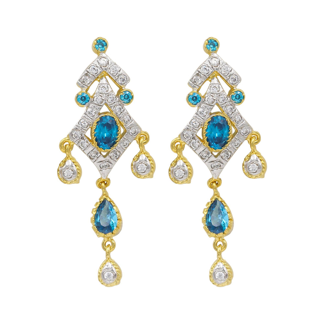 Blue Topaz Necklace Set | Gold Plated Pendant Jewelry | Crystal Necklace and Earrings — 2