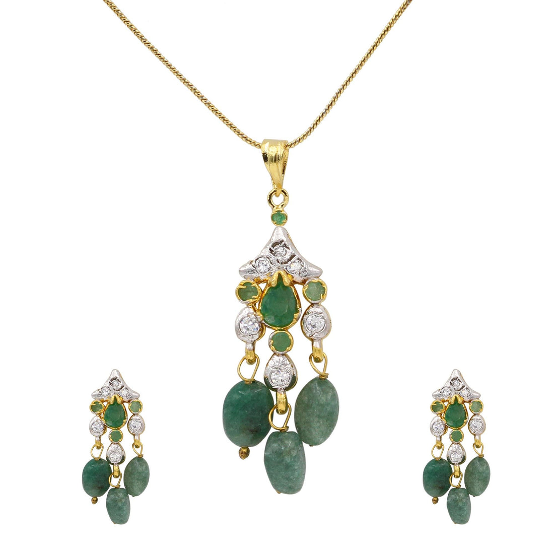 Emerald Green Pendant Necklace & Earrings | Gold Plated Crystal Jewelry | Indian Bridal Necklace | Ethnic Party Wear Necklace | Gift for Her — 1