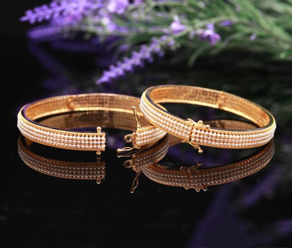 Handmade Pearl Stone BanglesPair | 22K Gold Plated Bangles | Elegant Small Pearl Crystal Kada | Traditional Ethnic Bangles | Gift For Her