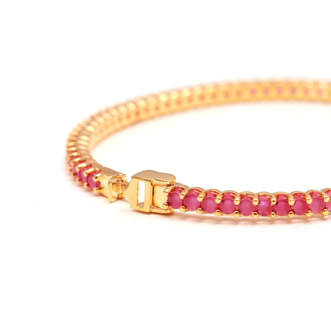 22k Gold Plated Ruby Tennis Bracelet, Natural Red Gemstone Bracelet for Women, July Birthstone Jewelry, High-Finish Gold Link Bracelet — 4