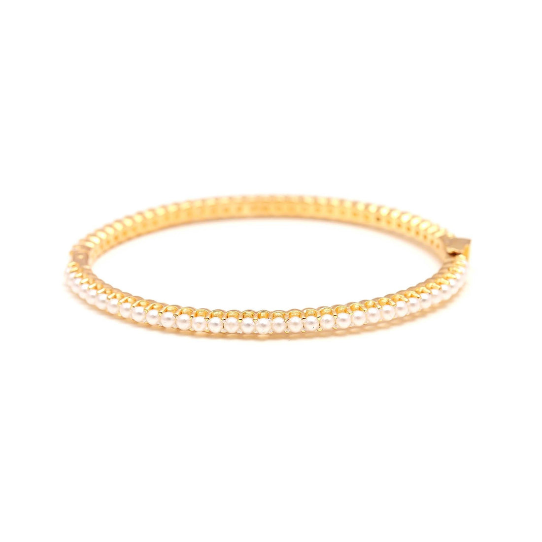 Gold Plated Freshwater Pearl Tennis Bracelet: Openable Bangle Bracelet handcrafted Jewelry — 4